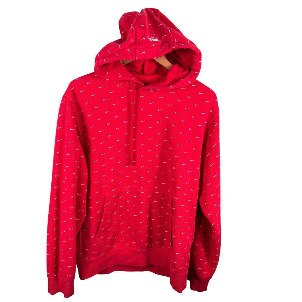 Nike All Over Swoosh Print Red Hoodie Sweatshirt Mens Size Medium Jacket College